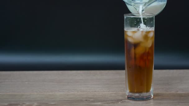 Milk Poured Glass Iced Tea — Stock Video