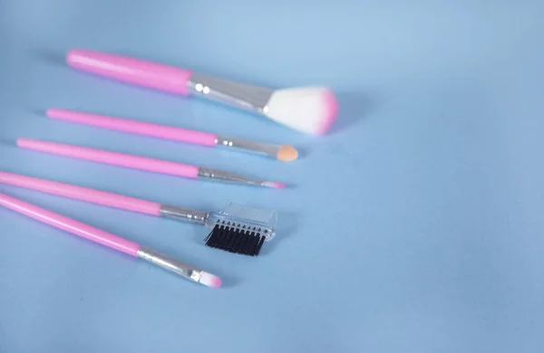 Makeup Brushes Blue Table — Stock Photo, Image