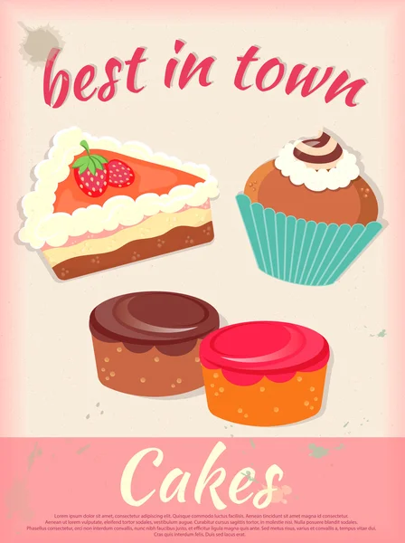 Cakes Poster Best in Town Vintage Stile — Stock Vector