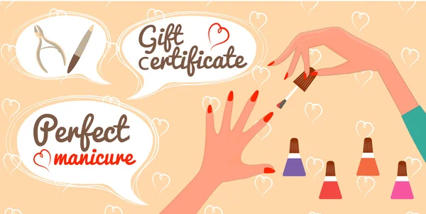 Certificat cadeau Manucure parfaite Salon des ongles — Image vectorielle