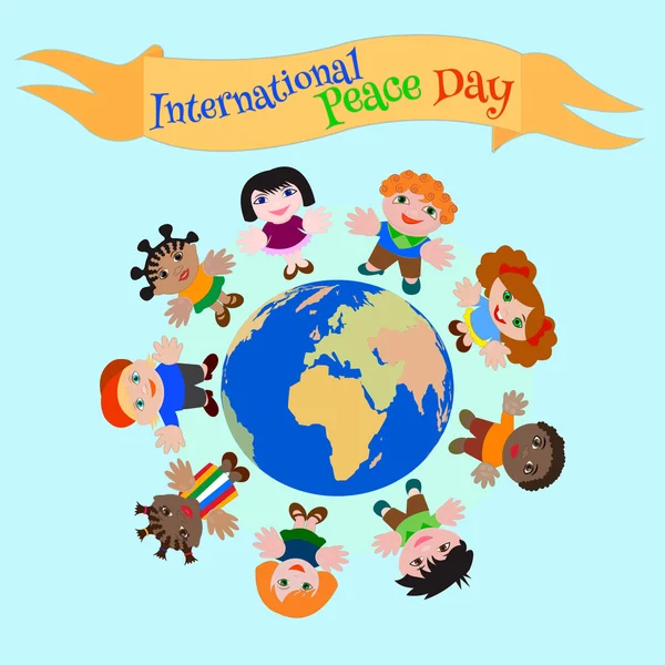 Día Internacional de la Paz Niños de diferentes nacionalidades para — Vector de stock