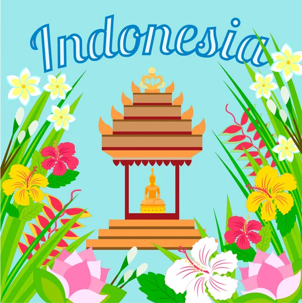 Indonesian pagoda with a statue of Buddha on a background of tro — Stock Vector