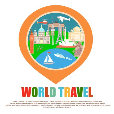 Dünya turistik Gps şeklinde rozet üzerinde işaretlemek