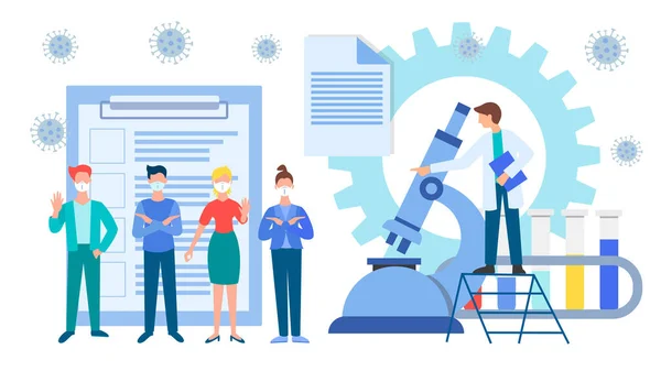 Люди Говорят Остановите Коронавирус Анализы Тесты Медицинском Кабинете Врач Микроскопом — стоковый вектор