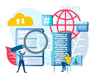 Küresel bulut hesaplaması, Veri hizmetleri, Dosya depolama güvenlik kavramı Vektör illüstrasyonu