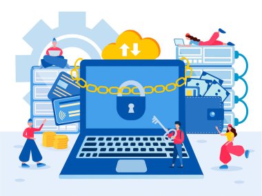 İnternet güvenliği, veri koruması. Güvenli ödeme. Hesap makinesinin etrafındaki zincirin kilidi.