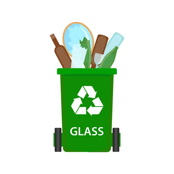 Szklany Kosz Odpady Nadające Się Recyklingu — Wektor stockowy