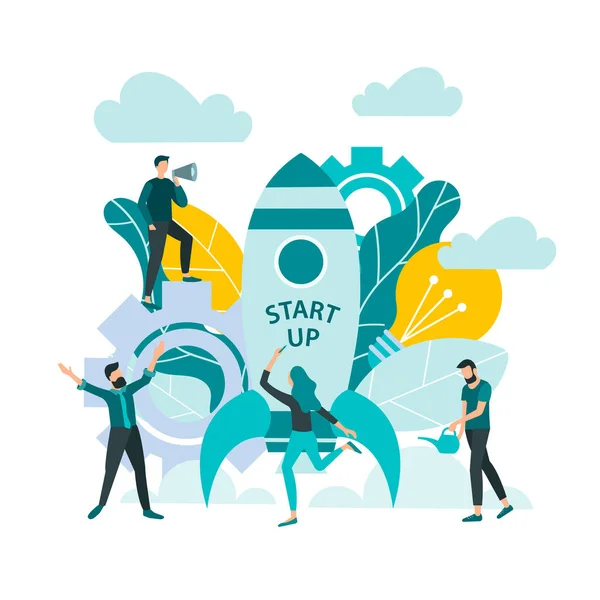 Startup Team Work Успішна Ідея Бізнесу Векторні Ілюстрації — стоковий вектор