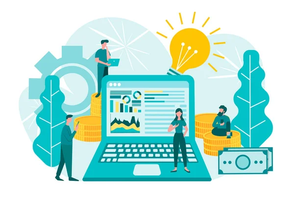 Teamwork Brainstorming Infographics Computer Financial Business Analytics Online Statistika Konsep - Stok Vektor