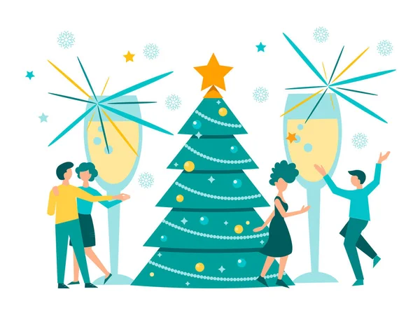 Celebrating Christmas New Year 2022 Dancing Having Fun Gathering Friends — Stock Vector