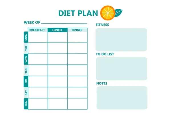 Diet Plan Schedule Planning Dieting Meals Week Healthy Eating Schedule — Stock Vector