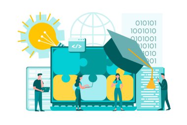 UX ve UI tasarım çevrimiçi eğitim programlama dersleri öğrenme bütün bir takım çalışması konsepti vektör ilüstrasyonunun bileşenlerini bulmacaya çevirir