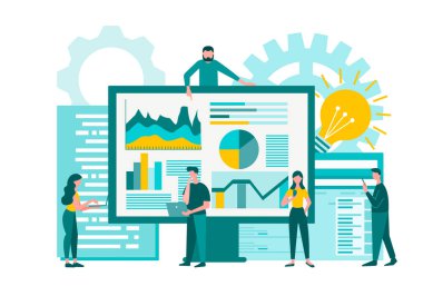 Veri analizi. Finansal analiz ve analiz, web UI ve UX tasarım geliştiricileri. Vektör illüstrasyonunu kabul et.