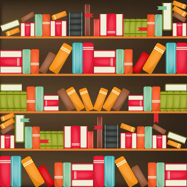 Books on a wooden shelf — Stock Vector