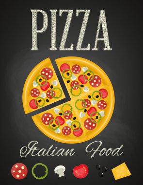 Pizza tebeşir arka plan üzerinde