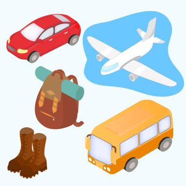 Seyahat izometrik tasarım Icons set.
