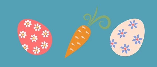 Húsvét színes tojások és a sárgarépa — Stock Vector