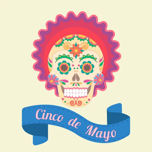 Cinco de Mayo, malowane czaszki w tradycji narodowych z Meksyku — Wektor stockowy