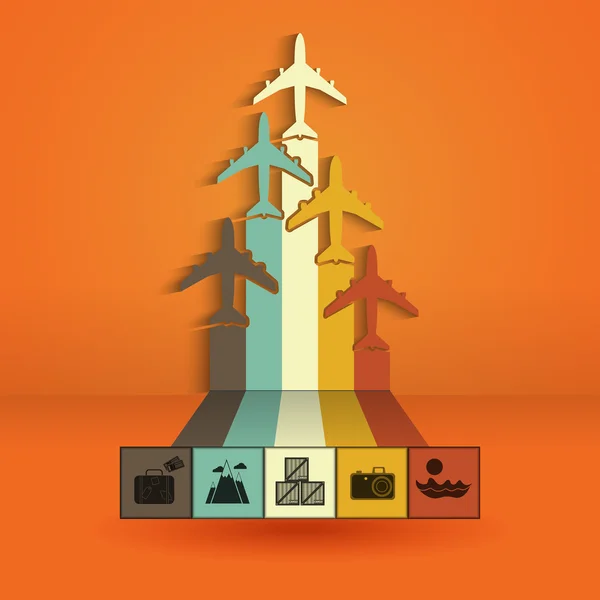 Infografica con aerei colorati. Viaggi statistici, viaggi aerei, voli cargo, illustrazione delle vacanze . — Foto Stock