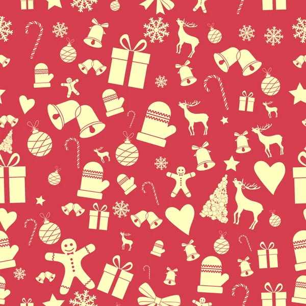 Motivo di Natale creativo senza cuciture. Bellissimo banner rosso retrò stilizzato. Vettore — Vettoriale Stock