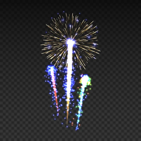 Festlich gemustertes Feuerwerk isoliert Bersten in verschiedenen Formen funkelnde Piktogramme Set. — Stockvektor