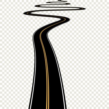 Soyut eğri asfalt yol üzerinde şeffaf arka plan izole. Vektör yol