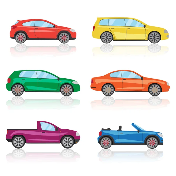 Setul de icoane pentru maşini. 6 diferite pictograma sport 3d colorate. Vector auto — Vector de stoc