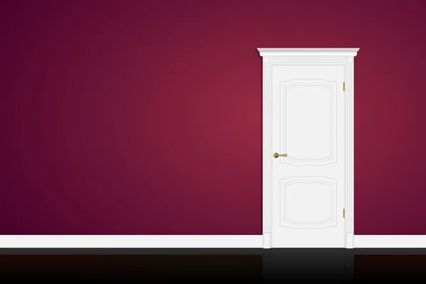 紫色の壁の背景に閉じた白いドア。ベクトル — ストックベクタ