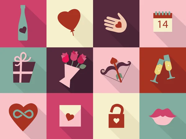 Cartões do Dia dos Namorados. Símbolos de ícones de coração, coração na mão, infinito ouvido, coleções de ícones de amor. Ícones vetoriais — Vetor de Stock