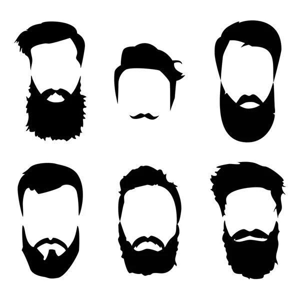 Hipster set dettagliato di capelli e barbe. Uomo barbuto alla moda. Barba lunga con peli sul viso. Barba isolata su sfondo bianco. Illustrazione vettoriale — Vettoriale Stock