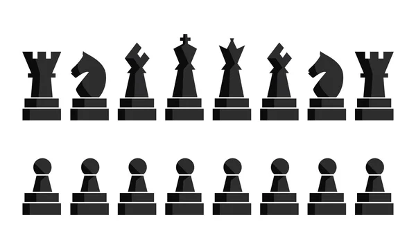 Set di icone scacchistiche nere. Figure della scacchiera. Pezzi di scacchi illustrazione vettoriale. Nove oggetti diversi tra cui re, regina, vescovo, cavaliere, torre, pedone . — Vettoriale Stock