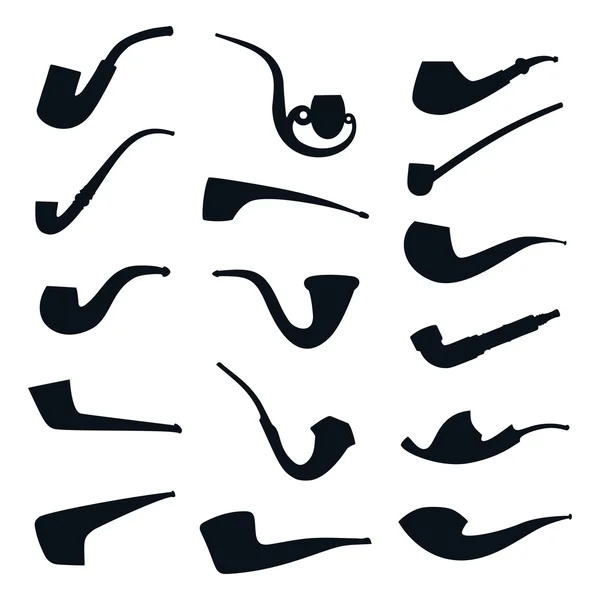 Conjunto de iconos de silueta de colección de pipas de tabaco aislados sobre fondo blanco. Ilustración vectorial — Vector de stock