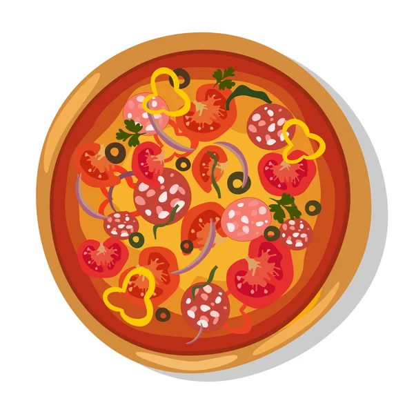 Plat hete pizza pictogrammen. Pizza geïsoleerd op wit, peperoni pizza. Vector — Stockvector