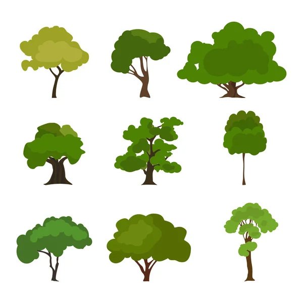 Conjunto de iconos. Silueta rree bosque, árbol de hoja vector, árbol aislado, rama de árbol — Vector de stock