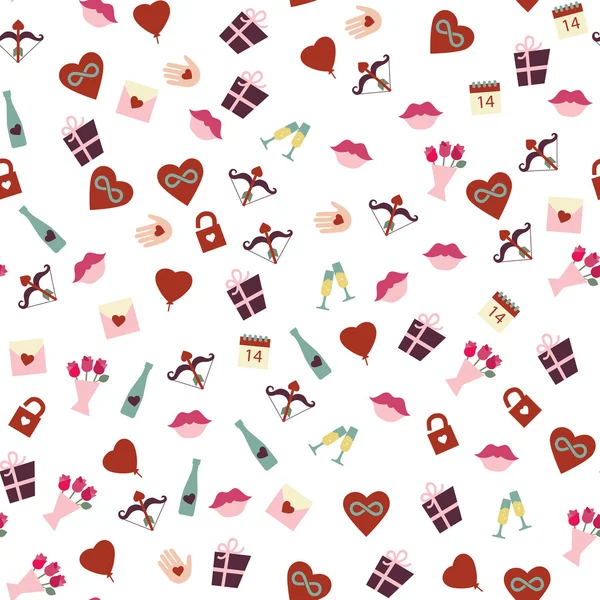 Motifs sans couture pour Valentines Day doux baiser, boîte cadeau, coeur rouge. Vecteur — Image vectorielle