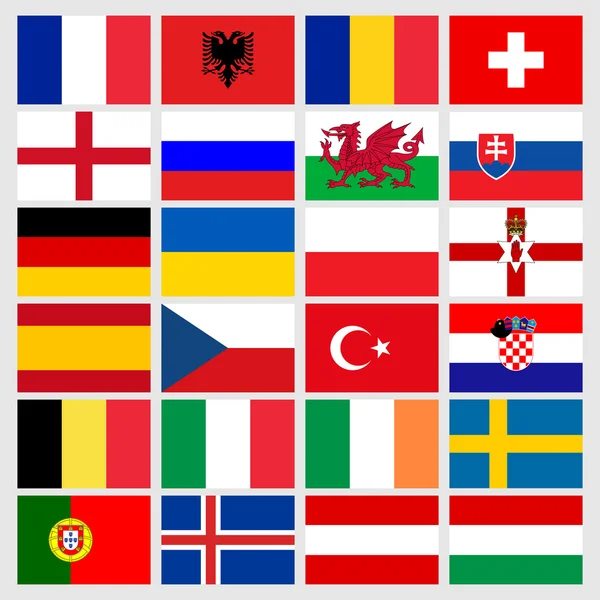 Conjunto de 24 bolas de fútbol iconos banderas de los países participantes. Copa de fútbol Euro 2016 — Vector de stock