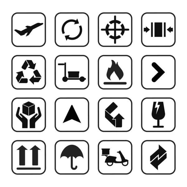 Packaging icons symbol in flat style. Black signs on the package. Vector illustration — Stock Vector