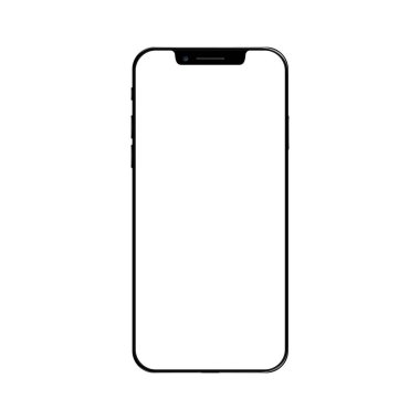 Gerçekçi bir ön görüş akıllı telefon modeli. Arka planda boş beyaz ekran olan Mibile telefon siyah çerçevesi. Vektör aygıtı.