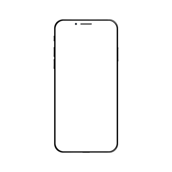 現実的なフロントビュースマートフォンのモックアップ 背景に白のディスプレイが隔離された携帯電話のブラックフレーム ベクトル装置 — ストックベクタ