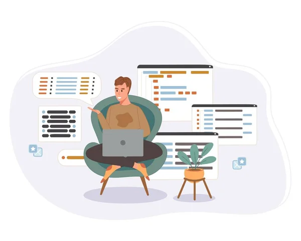 プログラマーはWeb開発コードに取り組んでいます。Python 、 php 、 Javaスクリプトのエンジニアプログラミング。ベクターイラストプロのソフトウェア開発者のコンセプト — ストックベクタ