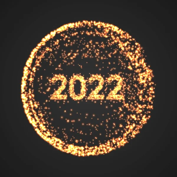 Feliz año nuevo 2022. Fondo partículas explosión dorada. — Vector de stock