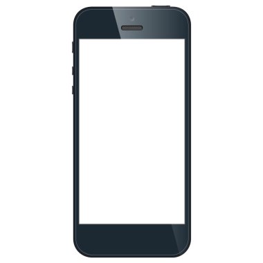 Beyaz arka plan üzerinde izole boş bir ekran ile gerçekçi siyah cep telefonu.