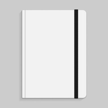 Black copybook with elastic band bookmark. Vector illustration. clipart