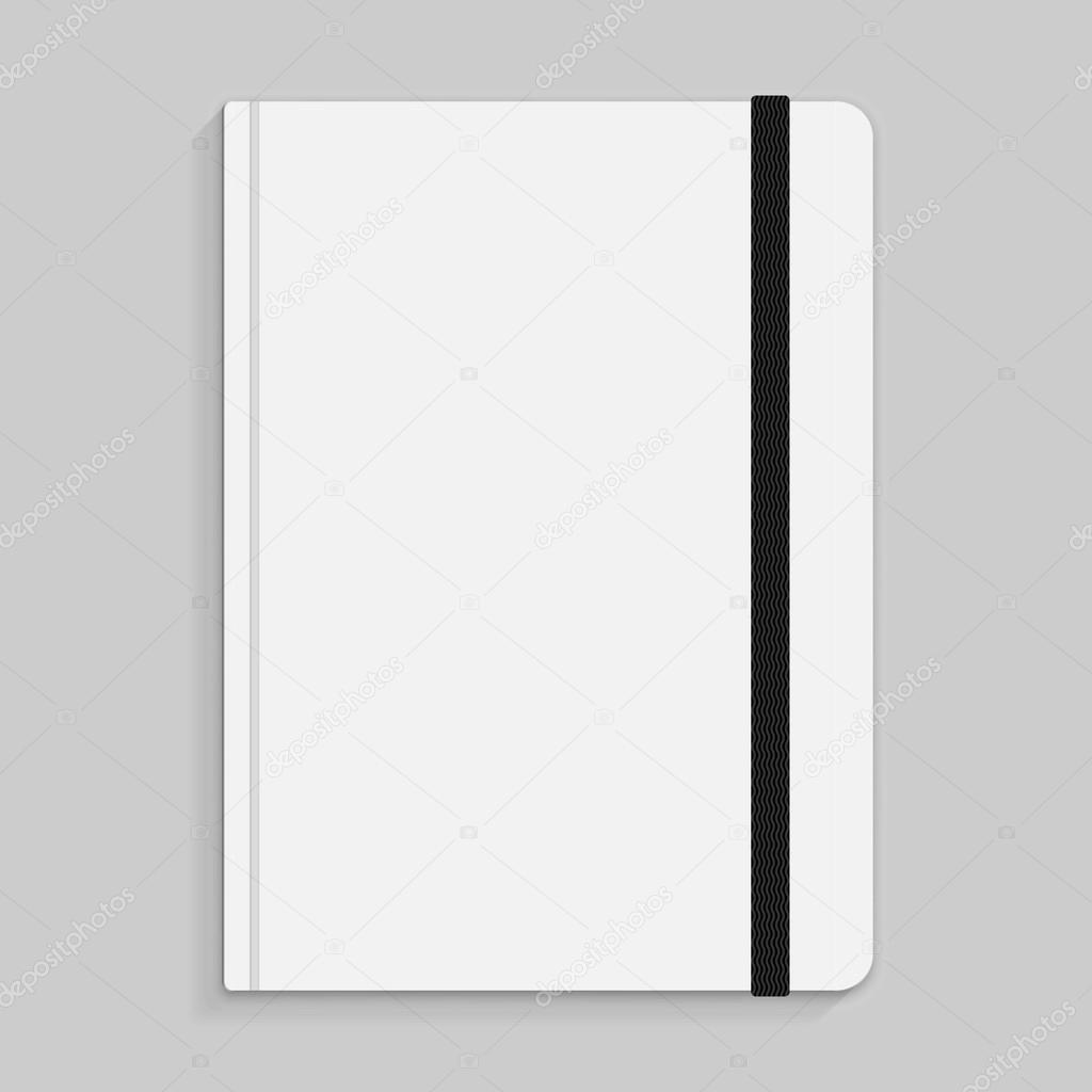 Black copybook with elastic band bookmark. Vector illustration. Stock Vector  by ©whilerests 57713613
