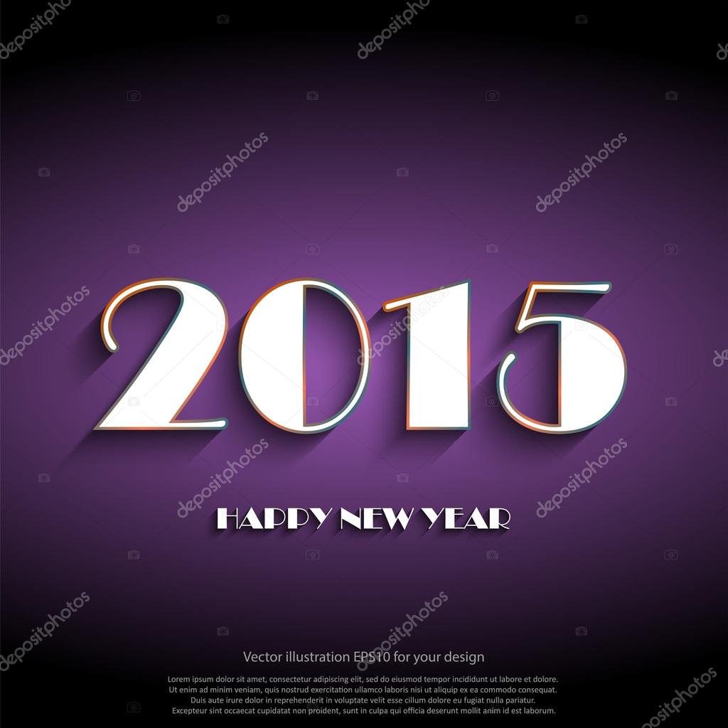 Happy new year 2015 creative greeting card logo design in purple and black color. Flat design in long shadow Vector illustration EPS10