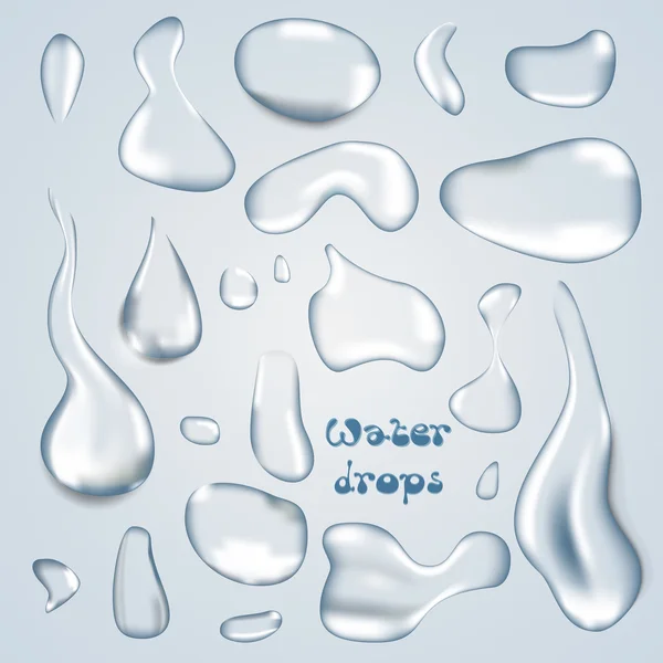 Realistische zuiver transparante water drop met schaduw op grijze achtergrond. Vectorillustratie — Stockvector