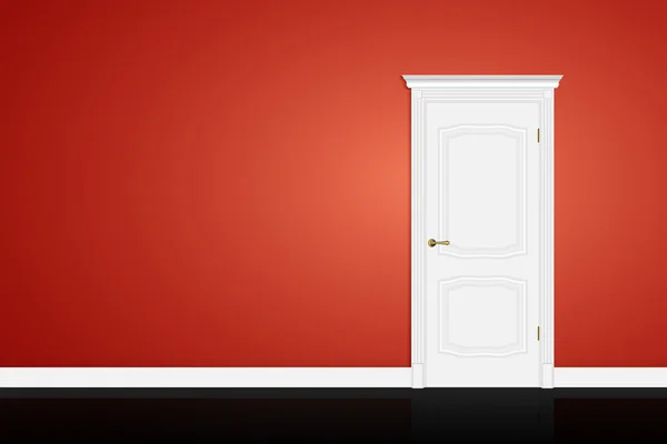 Closed white door on red wall. — Stock Vector