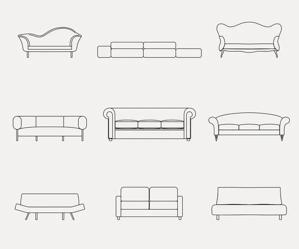 Sofás e sofás ícones móveis —  Vetores de Stock