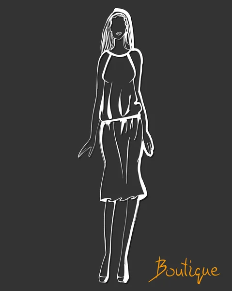 Stylized ink fashion model figure — 스톡 벡터