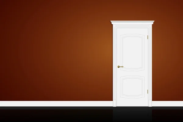 Κλειστή πόρτα λευκό σε καφέ τοίχο — Διανυσματικό Αρχείο